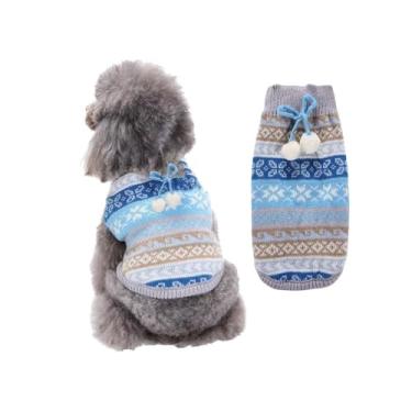 Imagem de Suéter de bola de neve para cães com desenho de floco de neve para animais de estimação roupas de arco para inverno e Natal (azul, 2