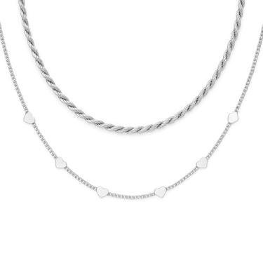 Imagem de VIRENZA Kit 2 Colares Mini Corações Cordão Baiano Folheado Prata 925