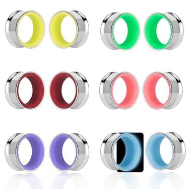 Imagem de Maxbott 6 pares de alargadores de orelha de aço inoxidável, alargador de orelha, expansor, joia corporal para mulheres e homens, 12mm(1/2"), Aço inoxidável, Sem Pedra Preciosa