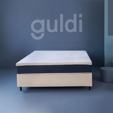 Imagem de Cama Box Casal com Colchão Mola Ensacada Firme Guldi Natural e Azul
