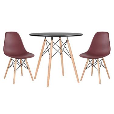 Imagem de Loft7, KIT - Mesa redonda Eames 80 cm preto + 2 cadeiras Eiffel DSW marrom