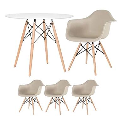 Imagem de Loft7, Mesa redonda Eames 90 cm branco + 3 cadeiras Eiffel Daw nude