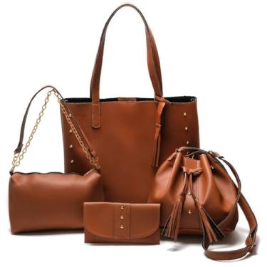 Imagem de Kit Bolsa Feminina 4 Peças: Bolsa de Ombro e Carteira (Caramelo)