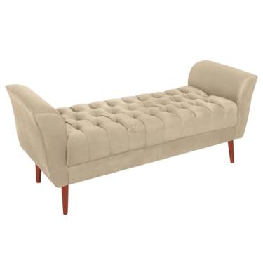 Imagem de Vit Decor Banco Calçadeira Estofado Bege Capitonê Luxo Clássico com Braços Curvos - 140cm - Banqueta Decorativa para Pé de Cama Solteiro, Hall de Entrada e Sala (Bege)