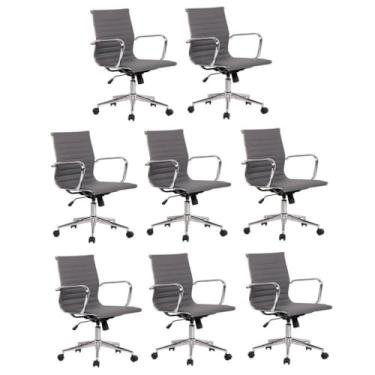 Imagem de Kit 8 Cadeiras de Escritório Presidente Giratória Sevilha Baixa Rivatti Cinza
