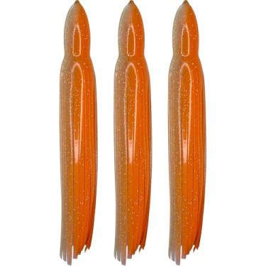 Imagem de Saias de lula de 21,6 cm iscas de pesca iscas de polvo Hoochie para água doce e salgada (3 saias) (laranja e transparente)
