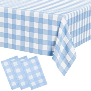 Imagem de Oigco Toalha de mesa xadrez azul claro - 137 x 272 cm, toalha de mesa retangular descartável azul claro, capas de mesa de piquenique para jantar/acampamento/piquenique/ao ar livre