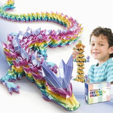 Imagem de Dragon Toy meturebear grande impresso em 3D, cor de arco-íris de 60 cm