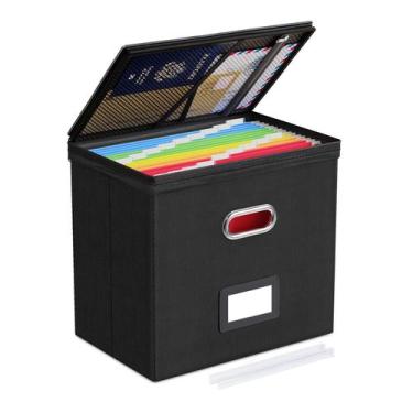 Imagem de Caixa organizadora de arquivos Oterri com tampa e bolsos de malha pret