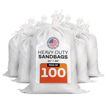 Imagem de Sacos de areia branca 41 x 61 cm, pacote com 100 - Sacos de areia Havy-Duty feitos nos EUA para proteção contra inundações, construção e controle de erosão com capacidade de 22,7 kg - Sacos de