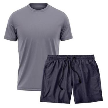 Imagem de Kit Short Praia Academia Passeio Treino Marinho + Camiseta Manga Curta Masculina-Masculino