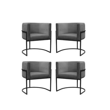 Imagem de Kit 4 Poltronas Reforçadas Decorativa Sala Carla Base Ferro Preta Suede