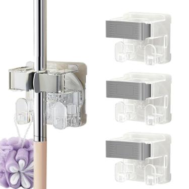 Imagem de Beciway Pacote com 4, suporte de parede para vassoura e esfregão, organizador resistente com sucção a vácuo com gancho, suporte de vassoura de silicone antiderrapante para banheiro, cozinha, varanda e