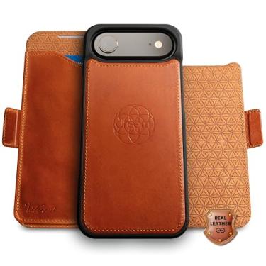 Imagem de Dreem Real Leather for iPhone 17 Air Case Wallet, Revolutionary Phone Stand, MagSafe-Fit, Magnetic Detachable Flip Cover, RFID Blocking Card Holder, Gift-Box [Fibonacci:Caramel]