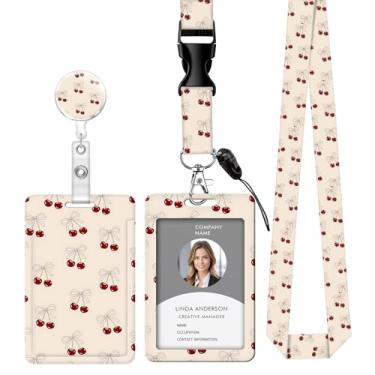 Imagem de Cordão retrátil para crachá de identificação com clipe e chaveiro, ajustável, bonito carretel de separação, durável, perfeito para mulheres enfermeiras, professoras, trabalhadoras de escritório (laço