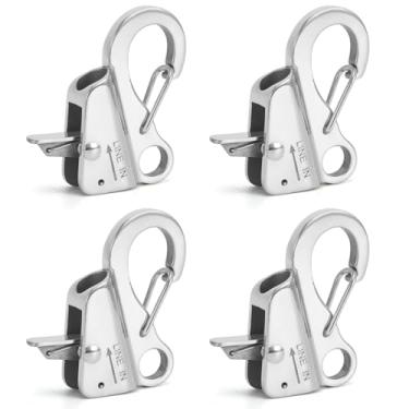 Imagem de Xxamz Pacote com 4 unidades, aço inoxidável, ajustável, comprimento da linha, corda deslizante, gancho para barco, iate, clipe de liberação rápida, para-choque de barco para ancoragem de barco