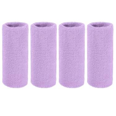 Imagem de YELARXI Pulseiras de suor, pulseiras para esportes de suor 15 x 7,6 cm e pacote com 4 e lilás para (tênis/basquetebol/futebol/corrida/malhar/homens e mulheres)