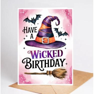 Imagem de PinPop56 Have A Wicked Birthday! - Cartão de aniversário engraçado com chapéu de bruxa - presente divertido saudação para bruxas - presente para amantes de bruxas - cartão engraçado para amigos