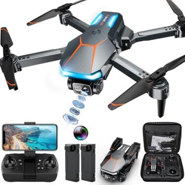 Imagem de Drone com câmera, drone dobrável FPV 1080p com retenção de altitude estável, controle de gravidade, voo de trajetória, lente ajustável de 90°, decolagem de uma tecla, 2 baterias, drones para adultos e