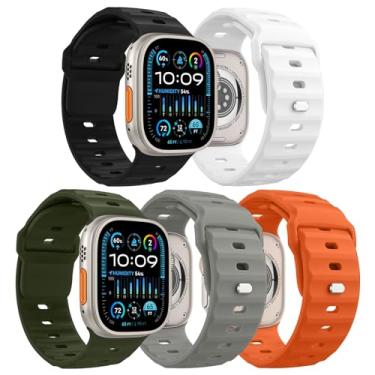 Imagem de MoKo Pacote com 5 pulseiras oceânicas compatíveis com Apple Watch Ultra 3/2/1 de 49 mm, S11/S10 46 mm, 9/8/7 45 mm, SE3/SE2/SE/6/5/4 de 44 mm, 3/2/1 de 42 mm, pulseira de silicone para Apple Watch
