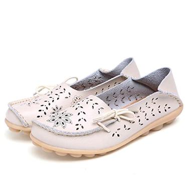 Imagem de Unifizz Mocassim feminino respirável vazado confortável caminhada escritório, Bege, 38