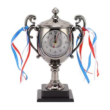 Imagem de Despertador retrô vintage relógio de mesa em forma de troféu decorativo pequeno relógio para escritório em casa, quarto com design realista, base compacta de 8,5 x 8,5 cm (ouro escuro)