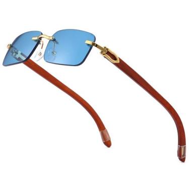 Imagem de Gafas de sol Dollger de madera sin montura rectangulares UV400 para ho