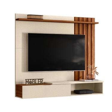 Imagem de Home Rack Painel Suspenso 1.6 Vegas Sala Para Tv De 65 Polegadas Perola Metalizado Com Cinamomo Mel