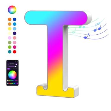 Imagem de MeRGBWLife Luz LED T para letreiro – Controle de aplicativo alimentado por USB, letra de decoração de quarto de adolescente com sincronização de música, luz de parede moderna para configuração TikTok