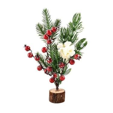 Imagem de Mini árvore de Natal em vaso de 26 cm com flores e folhas, planta artificial para decoração de sala de aula para escritório (estilo 3)