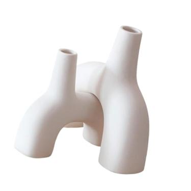 Imagem de Fenteer 2Pcs Vaso de Cerâmica Arranjo Floral Peça Central Vaso Decorativo Vaso Moderno para Lareira Festa Loja Janela Desktop, Branco