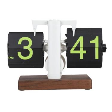 Imagem de ASHATA Relógio Automático Flip Down Relógio de Mesa Digital Retro Grandes Números, Base de Madeira, Mecânico Flip para Sala de Estar Estudo Escritório (#12)