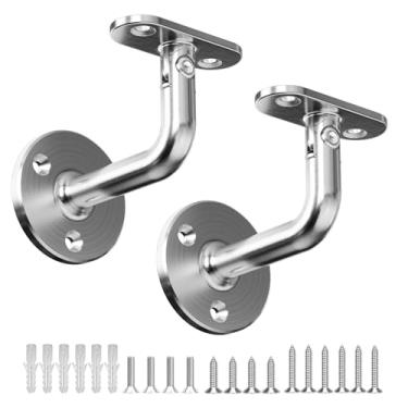 Imagem de Pacote com 2 suportes de corrimão, aço inoxidável 316, rotação de 180°, suporte de trilho plano de parede escovado acetinado escovado para escadas, trilhos quadrados