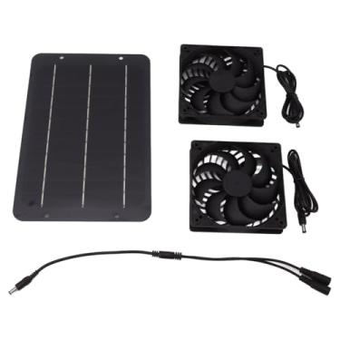 Imagem de Generic Kit de Ventilador de Painel Solar Dissipação de Calor Eficiente Ventiladores Duplos Ventilador Portátil Movido a Energia Solar para Estufa de Galinheiro Com Rede de Proteção e Cabo