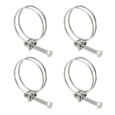 Imagem de HARFINGTON 4 peças de clipes de mangueira de fio duplo 58-65 mm 304 braçadeiras de tubo de fio ajustáveis de aço inoxidável 304 com parafuso M8 prendedor de junta de encanamento para lagoa de piscina