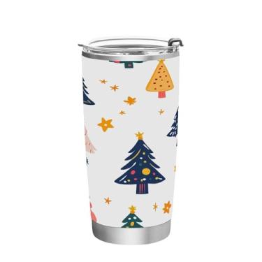 Imagem de Wassud Copo colorido para árvores de Natal com tampa e canudo de aço inoxidável de parede dupla copo isolado copo de viagem caneca de café para bebidas frias e quentes 590 ml