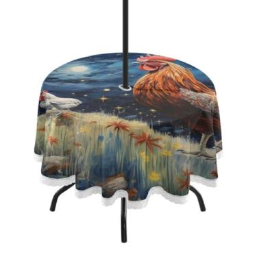 Imagem de CEBUGI Toalha de mesa redonda para ambientes externos, céu estrelado, impermeável, com furo Umberlla, capa de mesa lavável para pátio, cozinha, sala de jantar, 152 cm