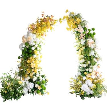 Imagem de LMJYU Arco de casamento, kit de flores de arco de casamento artificial, 2 peças de arranjo floral + 1 peça de flor de solo, para buquês de cerimônia de casamento e decoração de pano de fundo de