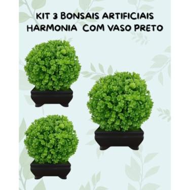 Imagem de Genérico, Kit 3 Bonsais Artificial Harmonia Vaso Preto – Natureza, Estilo Real