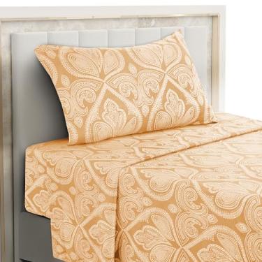 Imagem de Hannah Linen Jogo de lençol solteiro Paisley, 3 peças de microfibra macia sem vincos - Lençóis luxuosos estampados inclui lençol de cima, lençol com elástico com bolsos profundos e fronha