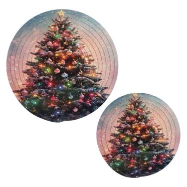 Imagem de Wassud Árvore de Natal com decorações conjunto de trivet para pratos quentes, suportes redondos de algodão, almofadas quentes, porta-copos elegantes, decoração de cozinha e acessórios, 2 peças