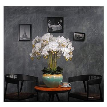 Imagem de LMJYU Flores artificiais para decoração flor artificial Phalaenopsis flores falsas bonsai arranjos de flores de seda ornamento de mesa flores artificiais em vaso fluxo artificial