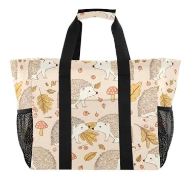 Imagem de Wassud Tulipas ouriços reutilizáveis sacolas de compras grande bolsa de lona impermeável organizador para praia, piquenique, lavanderia, viagem