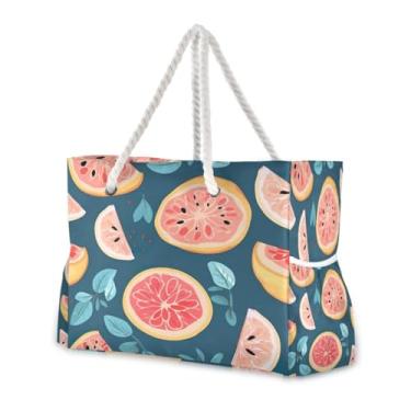 Imagem de Wassud Bolsa de praia feminina grande com toranja, impermeável, à prova de areia, bolsa de viagem com zíper e bolso para piscina, academia, acampamento