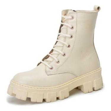 Imagem de Coturno Feminino Cano Médio Couro Solado Tratorado Zíper Lateral Conforto-Feminino