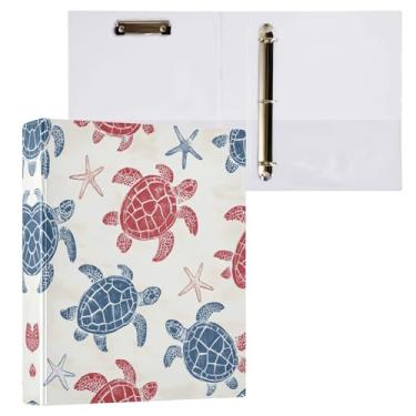 Imagem de STAYTOP Organizador de fichário redondo de tartarugas marinhas vermelhas e azuis, fichário de 3 anéis com prancheta (carta A4), fichário fofo para material de escritório escolar