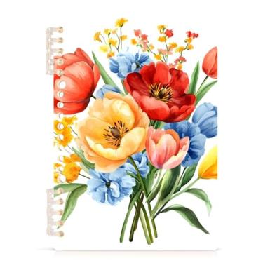 Imagem de Burbuja Caderno de buquê floral em aquarela, papel pautado universitário A5 com 60 folhas, fichário para diário, trabalho, escritório, 1 pacote