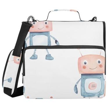 Imagem de xigua Fichário com zíper robô fofo com alça de ombro e alça para transporte fácil, fichário de 3 anéis de 3 cm para escola, painel de expansão e arquivo expansível