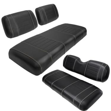 Imagem de SHUNCHENXIANG Kit de capas de assento de carrinho de golfe 4 peças serve para Club Car DS 1994-2000, costura preta, respirável, lavável, removível e fácil de limpar