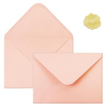 Imagem de 50 envelopes A7 coloridos rosa com adesivos, envelopes 5 x 7 para cartões comemorativos, ótimo para convites, convites de casamento, aniversário, chá de bebê, formatura